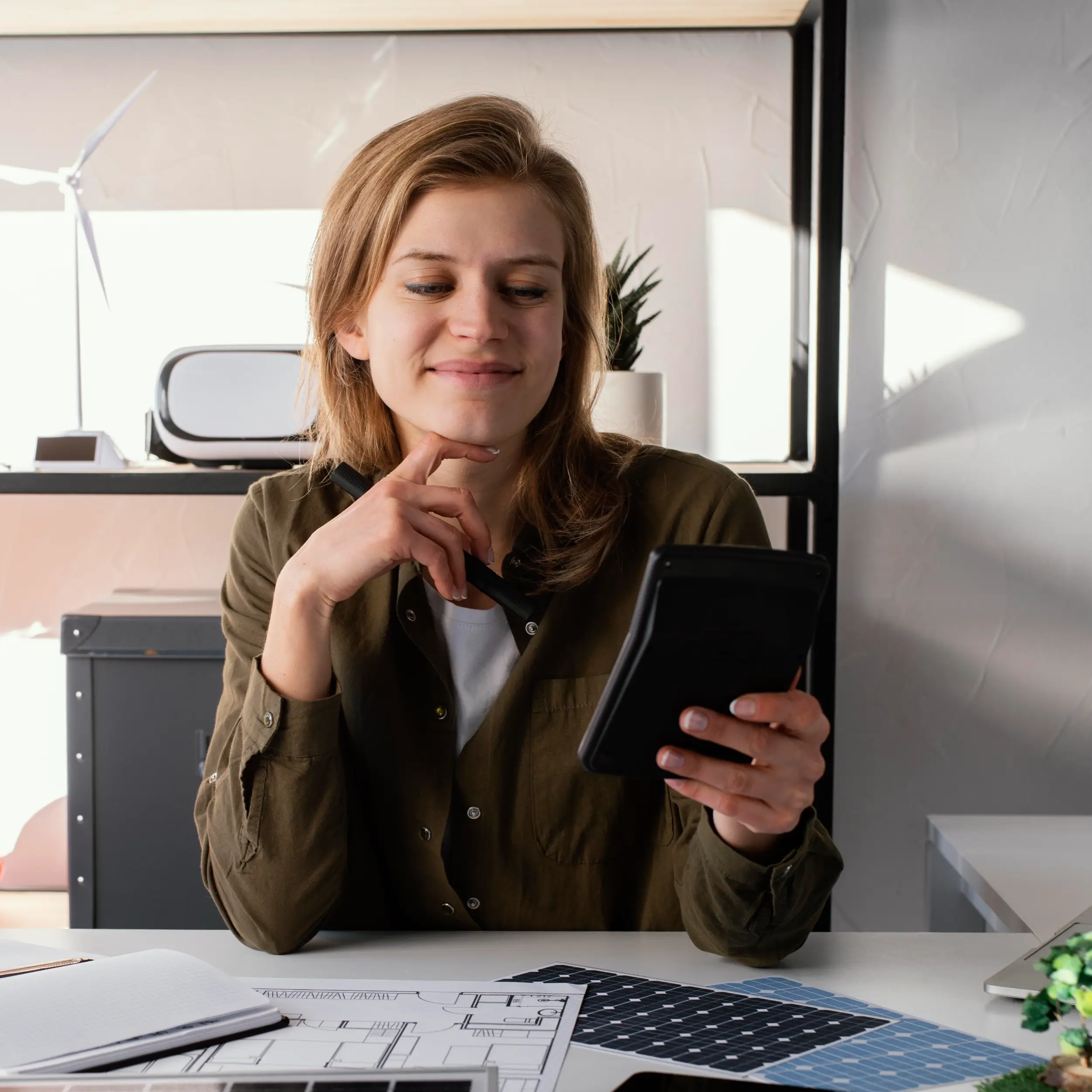 mujer mirando los datos de contafam en su dispositivo